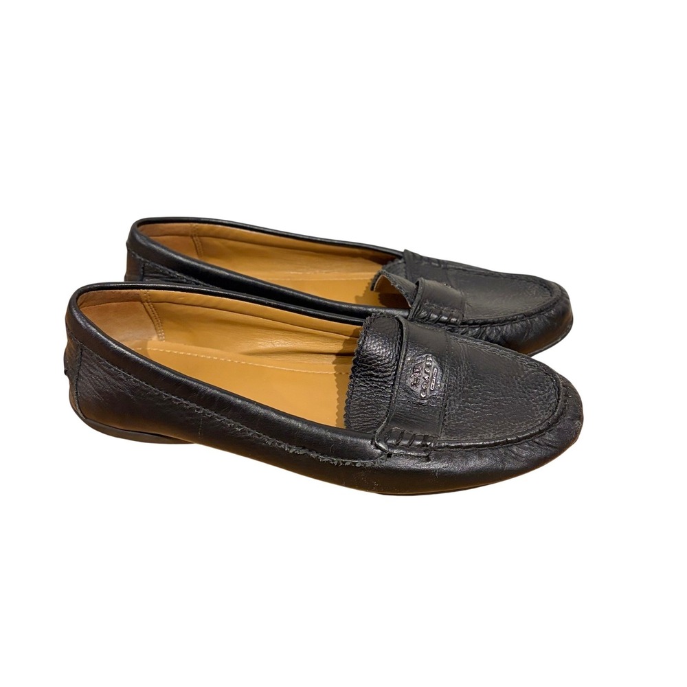 Coach Odette Black Pebbled Leather Penny Loafers MocToe Driver Flats Womens 8.5B - Picture 5 of 8